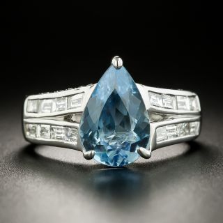 Estate 2.20 Carat Pear Shape Aquamarine and Diamond Ring - 2