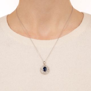 Estate 2.22 Carat Oval-Cut Sapphire and Diamond Pendant