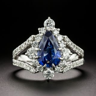 Estate 2.22 Carat Pear-Cut Sapphire and Diamond Ring - 4