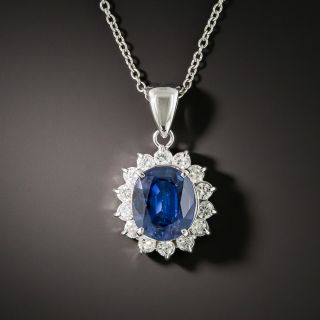 Estate 2.22 Carat Sapphire and Diamond Halo Pendant - 2