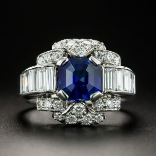 Estate 2.23 Carat Octagonal-Cut Sapphire and Diamond Ring - GIA  - 2