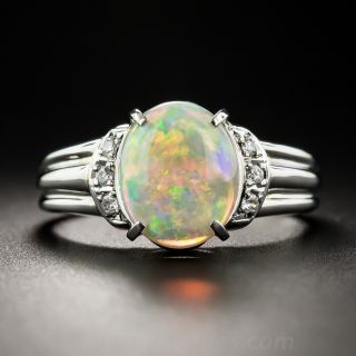 Estate 2.30 Carat Opal Platinum Diamond Ring