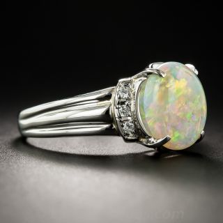 Estate 2.30 Carat Opal Platinum Diamond Ring