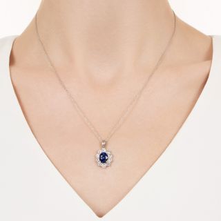Estate 2.30 Carat Sapphire and Diamond Halo Pendant
