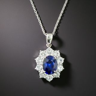 Estate 2.30 Carat Sapphire and Diamond Halo Pendant - 2