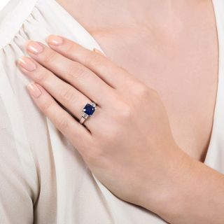 Estate 2.30 Carat Square Emerald-Cut Sapphire Diamond Platinum Ring