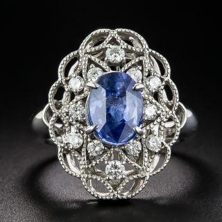 Estate 2.41 Carat No-Heat Ceylon Sapphire and Diamond Ring - 3