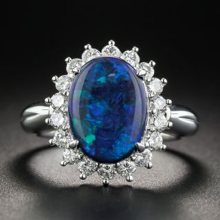 Estate 2.43 Carat Black Opal and Diamond Halo Ring 