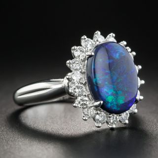 Estate 2.43 Carat Black Opal and Diamond Halo Ring 