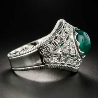 Estate 2.48 Carat Cabochon Emerald and Diamond Ring 