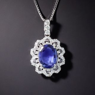 Estate 2.49 Carat Sapphire and Diamond Pendant - GIA - 2