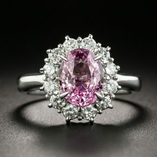 Estate 2.51 Carat Padparadscha Sapphire and  Diamond Cluster Ring - 1