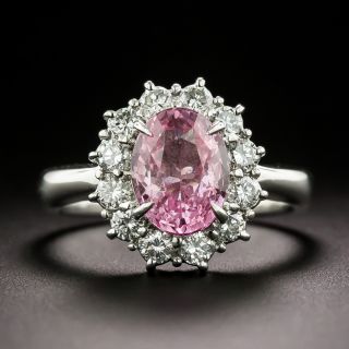 Estate 2.51 Carat Padparadscha Sapphire and Diamond Halo Ring - GRS - 1