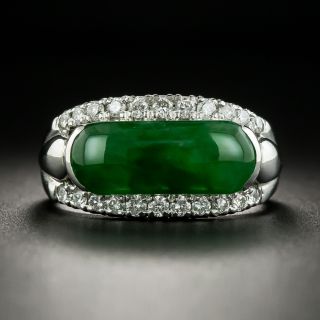 Estate 2.51 Carat Saddle Jade and Diamond Ring - 1