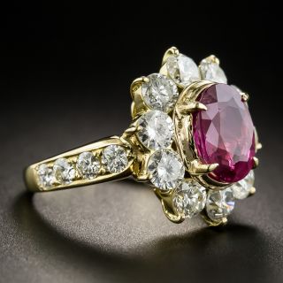 Estate 2.56 Carat Thai Ruby and Diamond Halo Ring - GIA