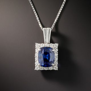 Estate 2.58 Carat Sapphire and Diamond Pendant Necklace - 2