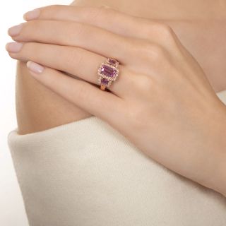 Estate 2.59 Carat Pink Sapphire and Diamond Three-Stone Ring