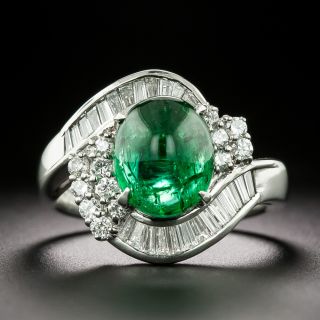 Estate 2.66 Carat Cabochon Emerald and Diamond Ring - GIA - 2