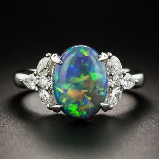 Estate 2.69 Carat Black Opal and Diamond Ring  - 1