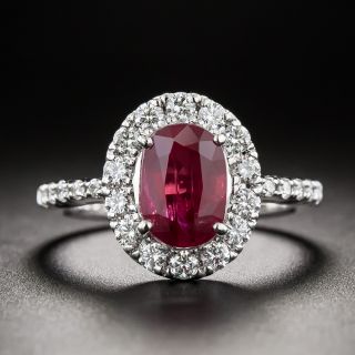 Estate 2.73 Carat No-Heat Ruby and Diamond Halo Ring - GIA - 3