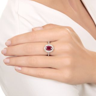 Estate 2.73 Carat No-Heat Ruby and Diamond Halo Ring - GIA