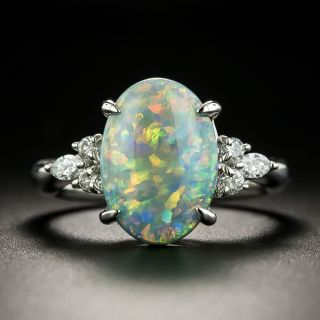 Estate 2.78 Black Opal Cabochon and Diamond Ring  - 1