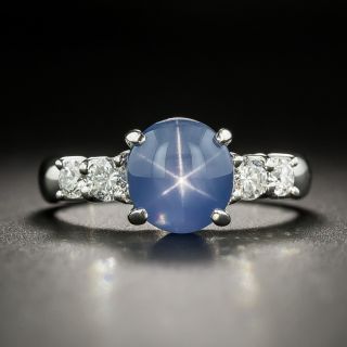 Estate 2.81 Carat Star Sapphire Cabochon and Diamond Ring - 1