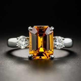 Estate 2.85 Carat Orange Ceylon Sapphire and Diamond Ring - GIA - 1