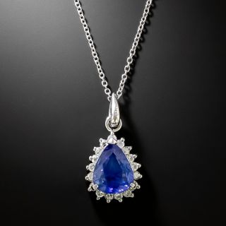 Estate 2.86 Carat Pear-Shaped Ceylon Sapphire and Diamond Drop Necklace - GIA - 2