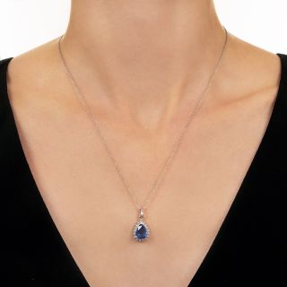 Estate 2.86 Carat Pear-Shaped Ceylon Sapphire and Diamond Drop Necklace - GIA