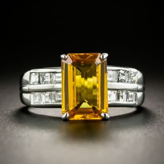 Estate 2.86 Golden Emerald-Cut Sapphire and Diamond Ring - 1