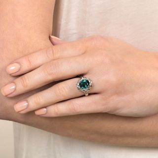 Estate 2.87 Blue Green Tourmaline and Baguette Diamond Ring