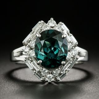 Estate 2.87 Blue Green Tourmaline and Baguette Diamond Ring - 2