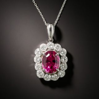 Estate 2.88 Carat Pink Tourmaline and Diamond Halo Pendant - 3