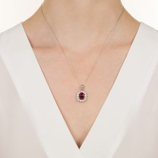 Estate 2.88 Carat Pink Tourmaline and Diamond Halo Pendant