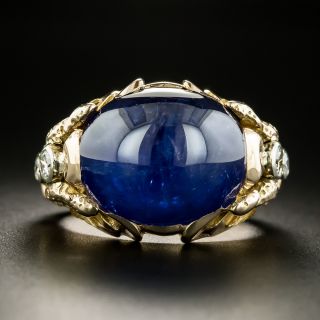 Estate 20.00 Carat Cabochon Sapphire and Diamond Sea Horse Ring - 2
