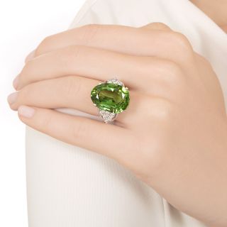 Estate 20.61 Carat Peridot and Diamond Cocktail Ring - GIA
