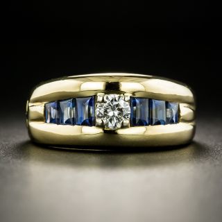Estate .21 Carat Diamond and Buff-Top Sapphire Ring - 1