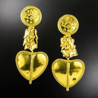 Estate 21K Heart Dangle Earrings - 2
