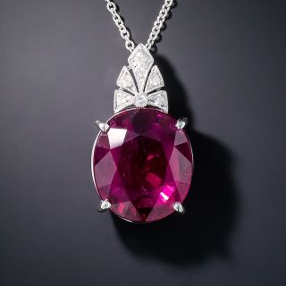 Estate  22.67 Carat Rubellite Tourmaline and Diamond Pendant - 3