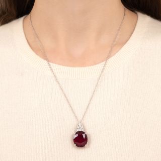 Estate  22.67 Carat Rubellite Tourmaline and Diamond Pendant