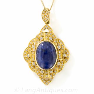 Estate 22k Gold, Sapphire and Diamond Pendant