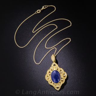 Estate 22k Gold, Sapphire and Diamond Pendant