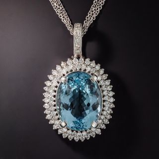 Estate 24 Carat Oval Aquamarine and Diamond Pendant - 2