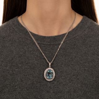 Estate 24 Carat Oval Aquamarine and Diamond Pendant