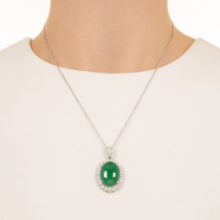 Estate 25.38 Carat  Jadeite and Diamond Halo Pendant - GIA