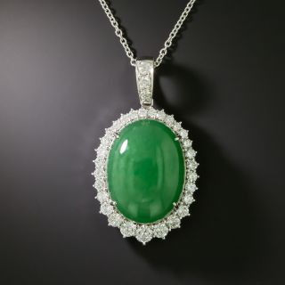 Estate 25.38 Carat  Jadeite and Diamond Halo Pendant - GIA - 2