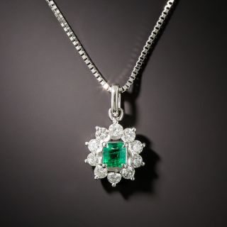 Estate .26 Carat Emerald and Diamond Halo Pendant - 1