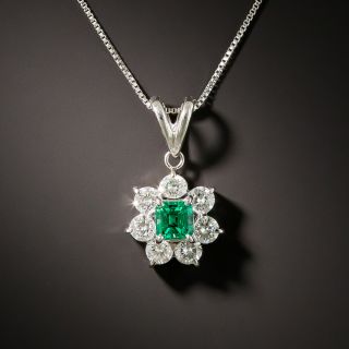Estate .27 Carat Emerald and Diamond Halo Pendant - 2