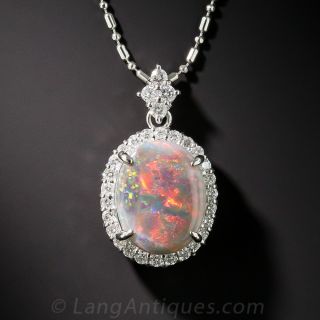 Estate 3.00 Carat Opal and Platinum Diamond Pendant 